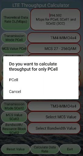 LTE-4G Throughput Calculator Screen 3
