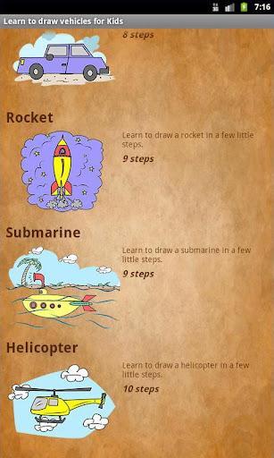 Android application Learn to draw vehicles screenshort