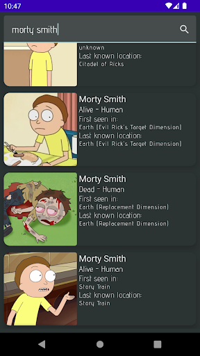 Android application Personajes de Rick y Morty screenshort