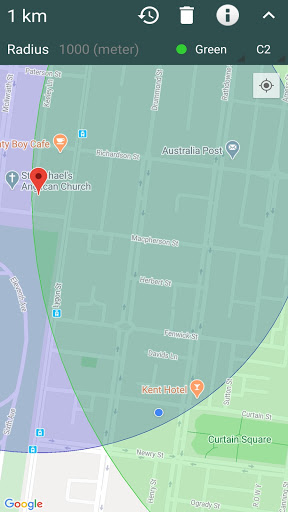1 km radius: Draw a circle on Screen 3