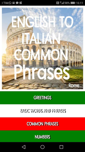 Android application English to Italian Common Phra screenshort