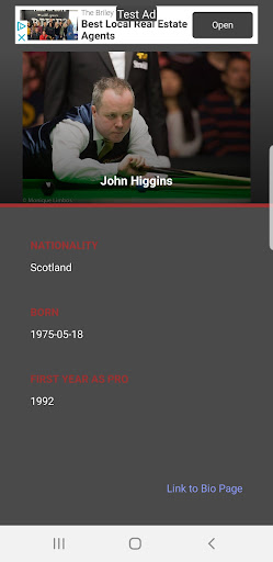 Snooker Calendar Screen 2