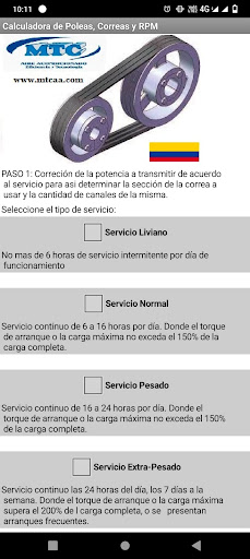 Android application MTC Calculadora de poleas screenshort