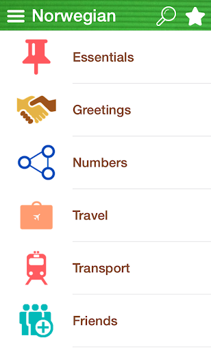 Android application Learn Norwegian Phrasebook screenshort