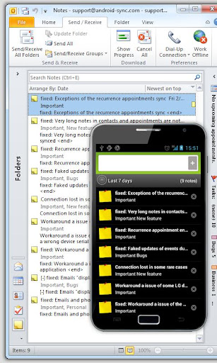 Android application Outlook Note - USB Sync screenshort