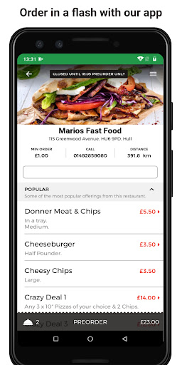 Android application Marios Fast Food screenshort