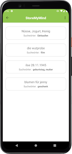 StoreMyMind - Notizbuch Screen 2