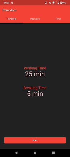 Android application Pomodoro screenshort