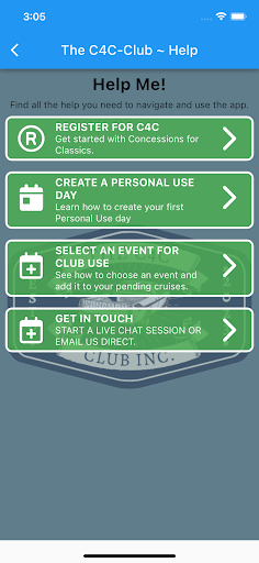 The C4C-Club Log App Screen 2