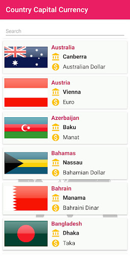 Countries Capitals & Currency Screen 2