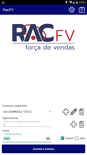 Android application RacFV - Força de vendas screenshort