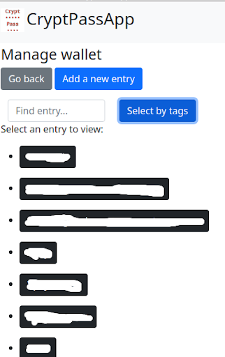 CryptPass password manager Screen 2
