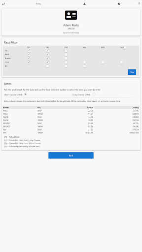 SwimE - swim entries, swim tim Screen 3