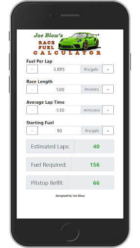 Android application Race Fuel Calculator screenshort