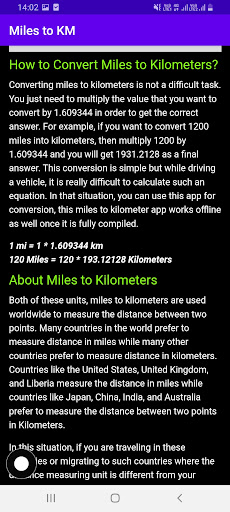 Android application Miles to KM screenshort