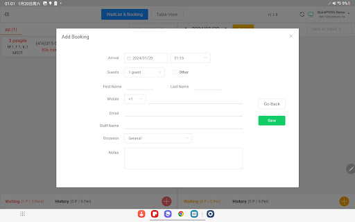 QuickPOS Booking Screen 2