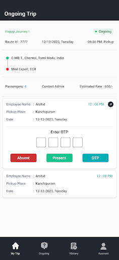 Chennai Cabs - Office Rider Screen 2