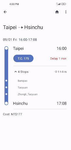 Taiwan Railway Schedule Screen 3