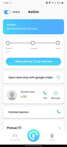 Android application Gomint Driver screenshort