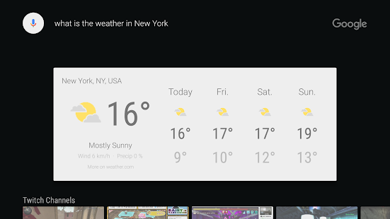 Google app for Android TV Screenshot