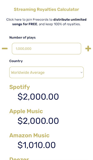 Android application Streaming Royalties Calculator screenshort