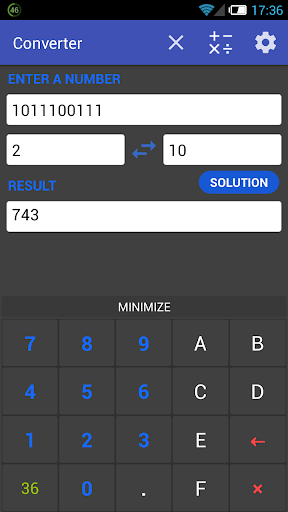 Android application Number system calculator screenshort
