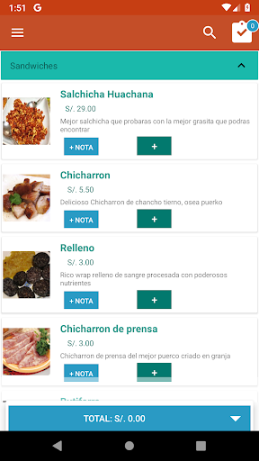 Android application Llamafood Gestor - Operaciones screenshort