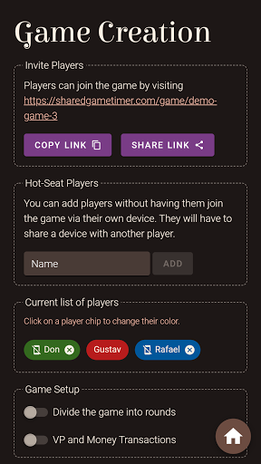 Shared Board Game Timer Screen 3