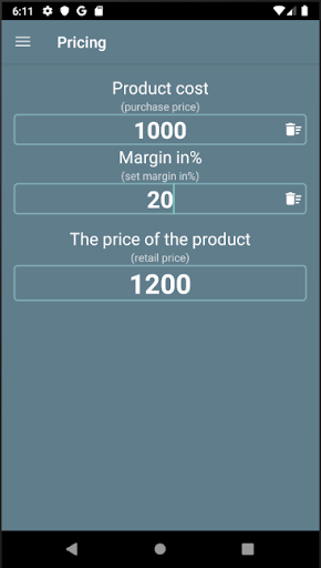 Calculations for business Screen 2