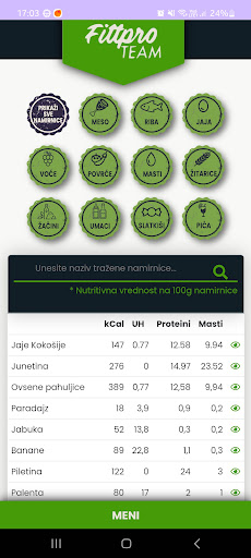 Android application Tablica Kalorija FPT screenshort