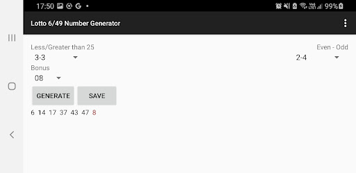 Canadian 6/49 Number Generator