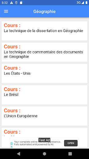 Android application Géographie : Cours screenshort