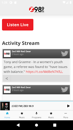 Android application Zed 98.9 screenshort