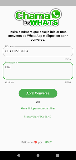 Android application Chama no Whats screenshort
