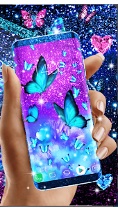 Blue Glitz Butterfly Wallpaper
