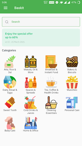 Android application Baskit - Grocery Delivery screenshort
