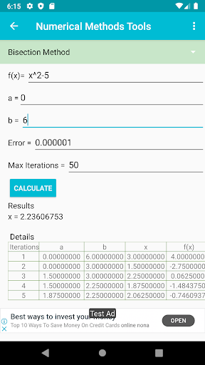 Numerical Methods Tools Screen 2