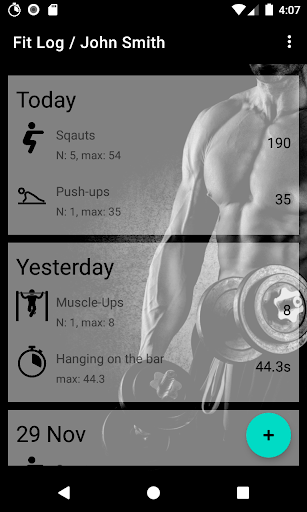 Android application FitLog screenshort