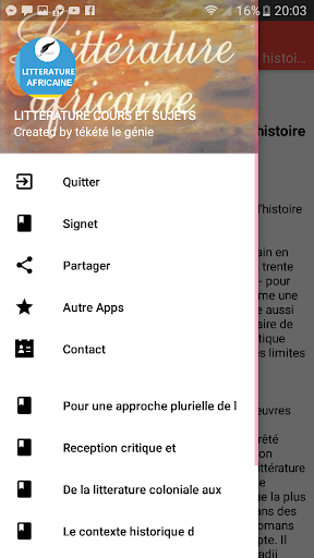 Android application Littérature Africaine screenshort