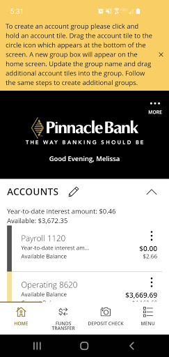 Pinnacle Bank Business Premium Screen 2