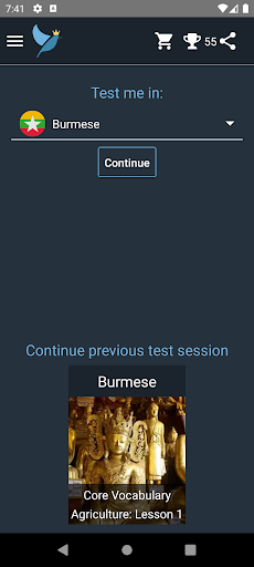 Android application Burmese Language Tests screenshort