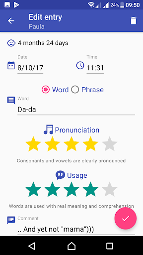 Baby Words - speech and language development diary