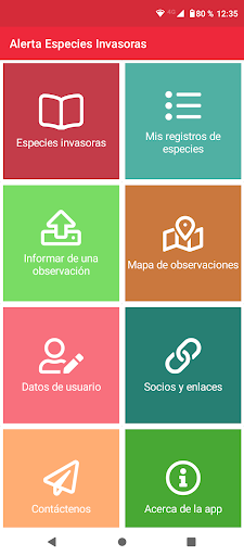 Android application Alerta Especies Invasoras screenshort