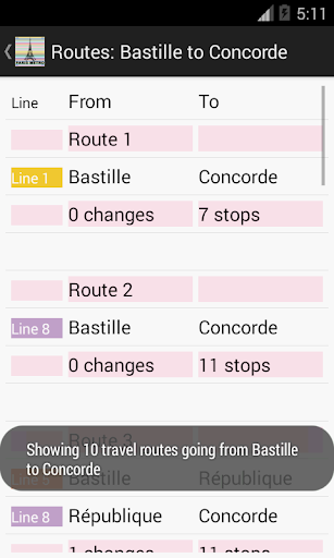 Paris Metro Route Planner Screen 2