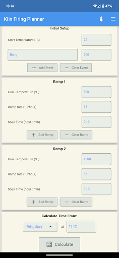 Android application Kiln Firing Calculator screenshort