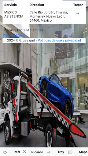 Android application auxilio vial grúas GMT screenshort