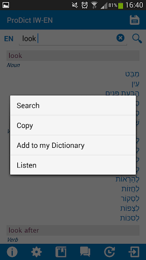 Hebrew - English dictionary Screen 3