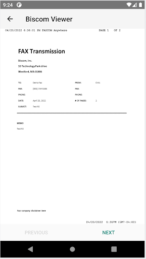 Biscom Fax Screen 3