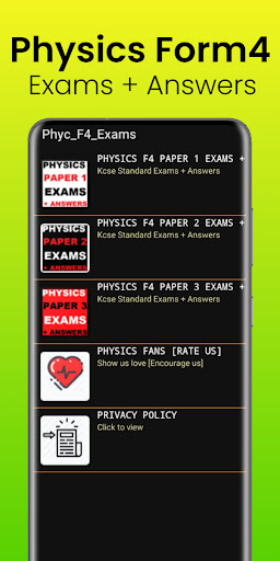 Android application Physics Form 4 Exams + Answers screenshort