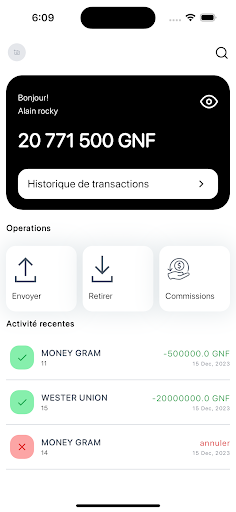 Android application upay - Transfert d'argent screenshort